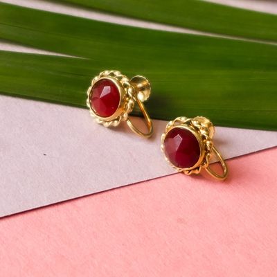 Image 2 of Gold earrings with garnet | Vintage