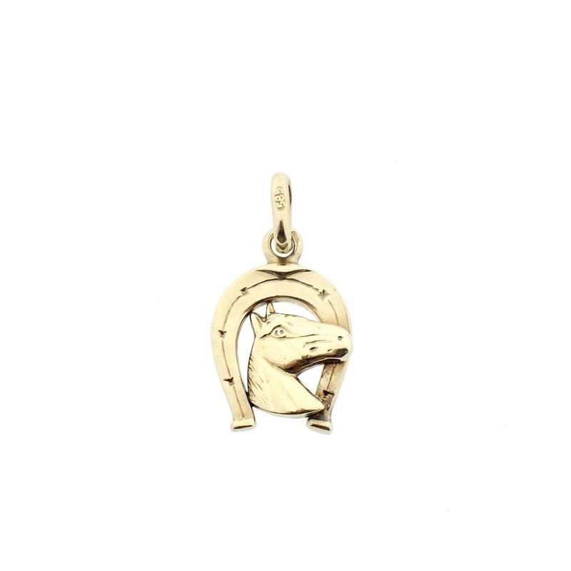 Image 1 of Gold pendant of a horse with a horseshoe