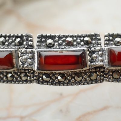 Image 2 of Vintage silver necklace with garnet and marcasite | 46 cm