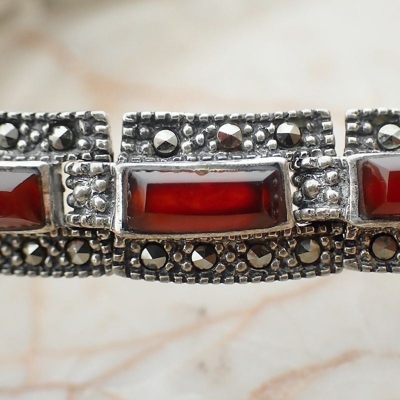 Image 2 of Vintage silver necklace with garnet and marcasite | 46 cm