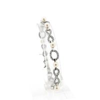 Witgouden infinityschakel armband met parel en zirconia | 19,5 cm