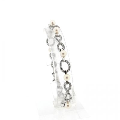 Afbeelding 1 van Witgouden infinityschakel armband met parel en zirconia | 19,5 cm