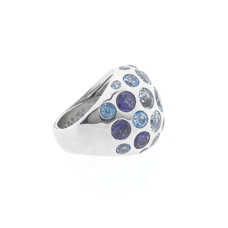 Image 6 of White gold domed ring with aquamarine and amethyst