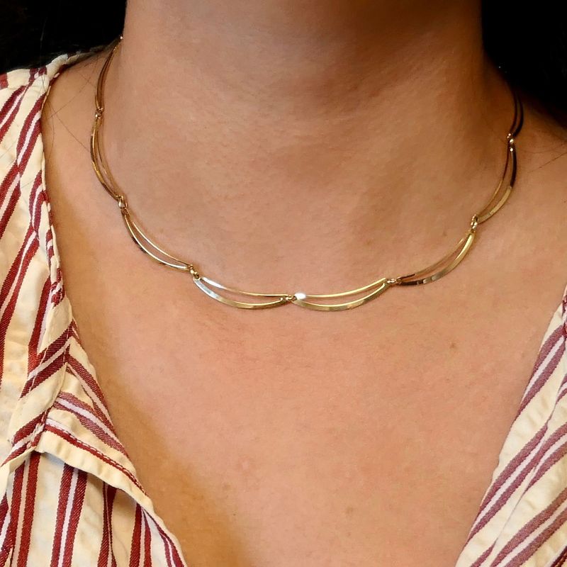 Image 10 of Tricolor gold navy link necklace | 51 cm