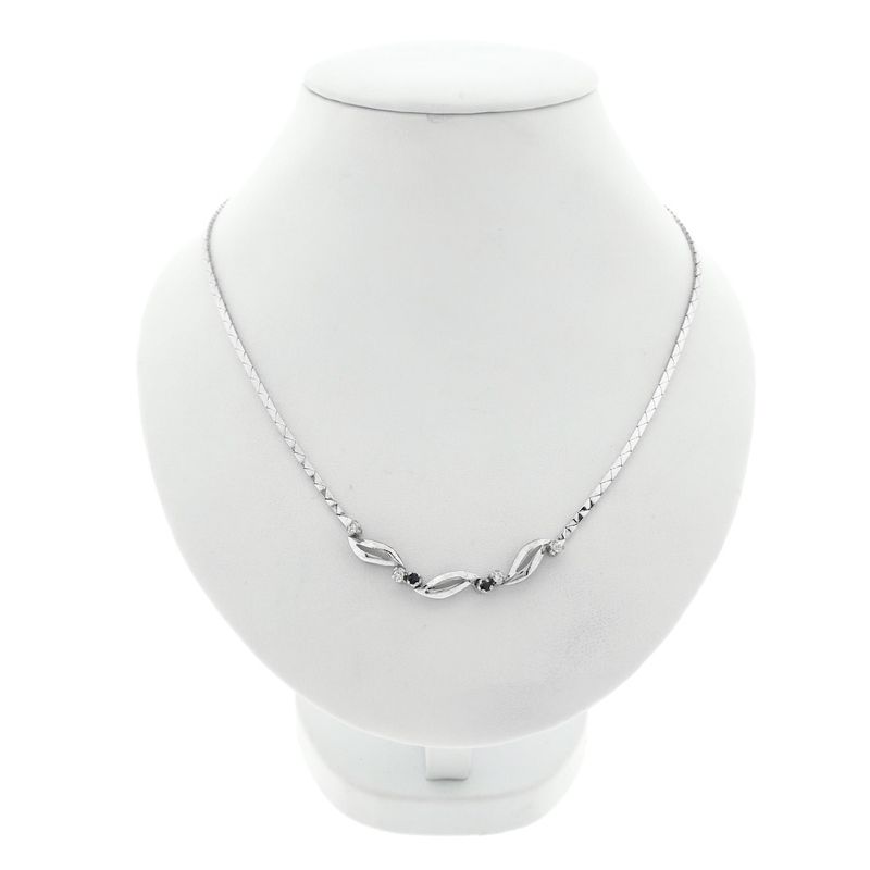 Image 1 of White gold necklace with fixed pendant of sapphires and diamonds; 0.14 ct.