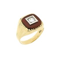 Gold signet ring with carnelian and zirconia | Men