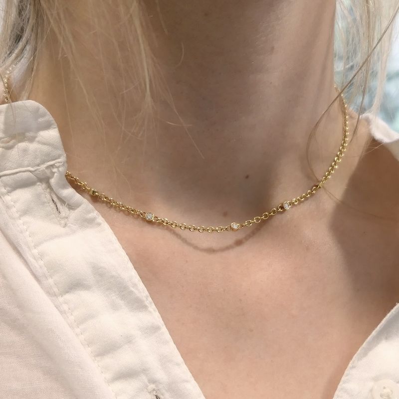 Image 3 of Gold anchor link chain with diamonds; 0.15 ct.