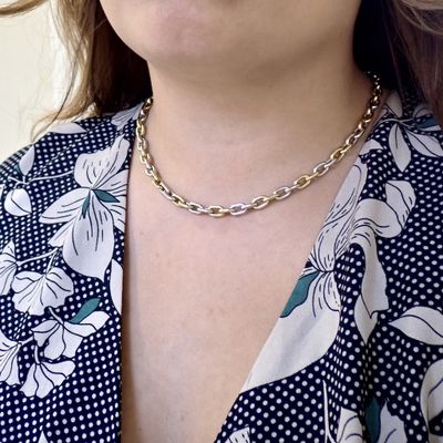 Image 2 of Two-tone gold anchor link necklace