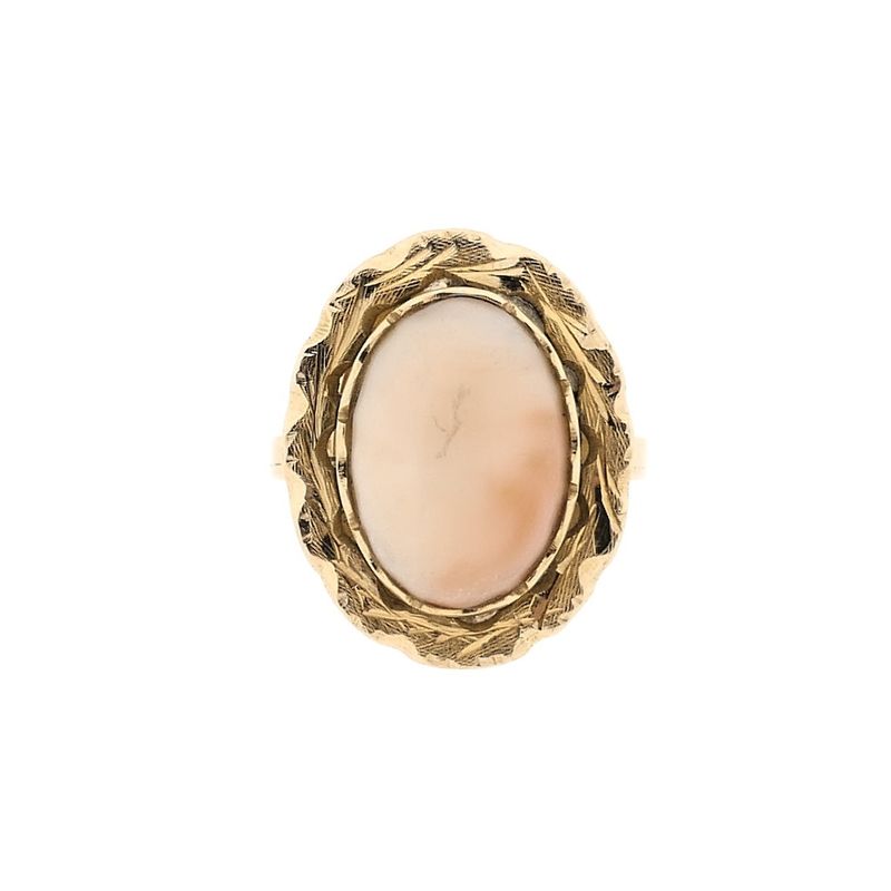 Image 4 of Gold ring set with angel skin coral