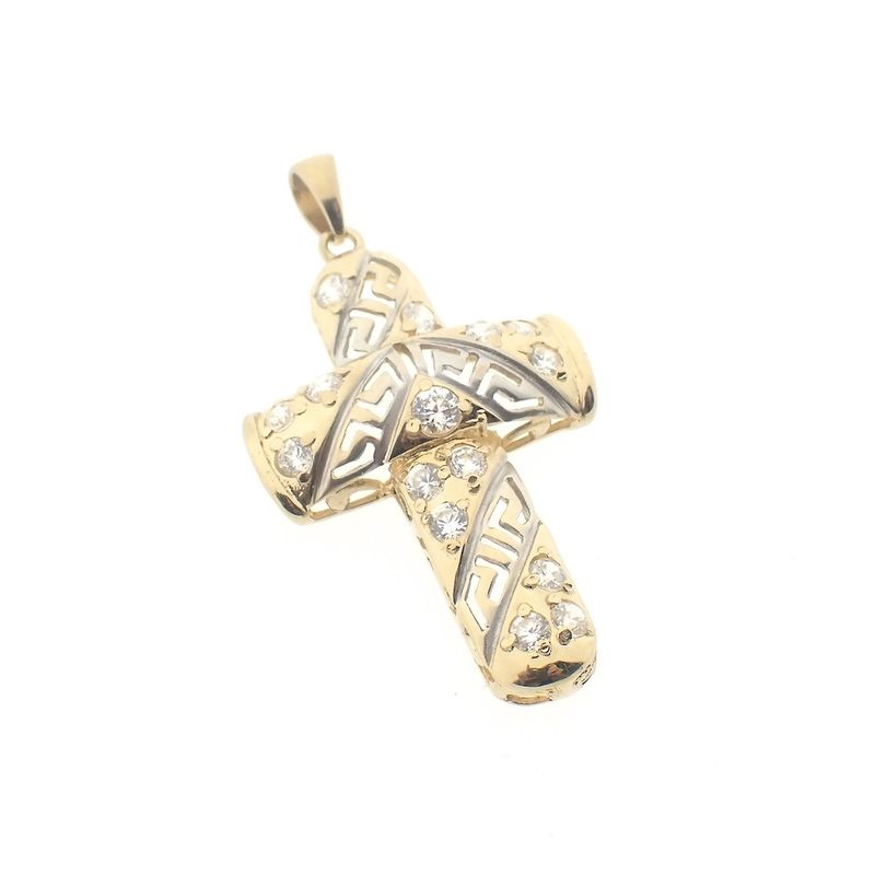 Image 6 of Two-tone gold cross with zirconia