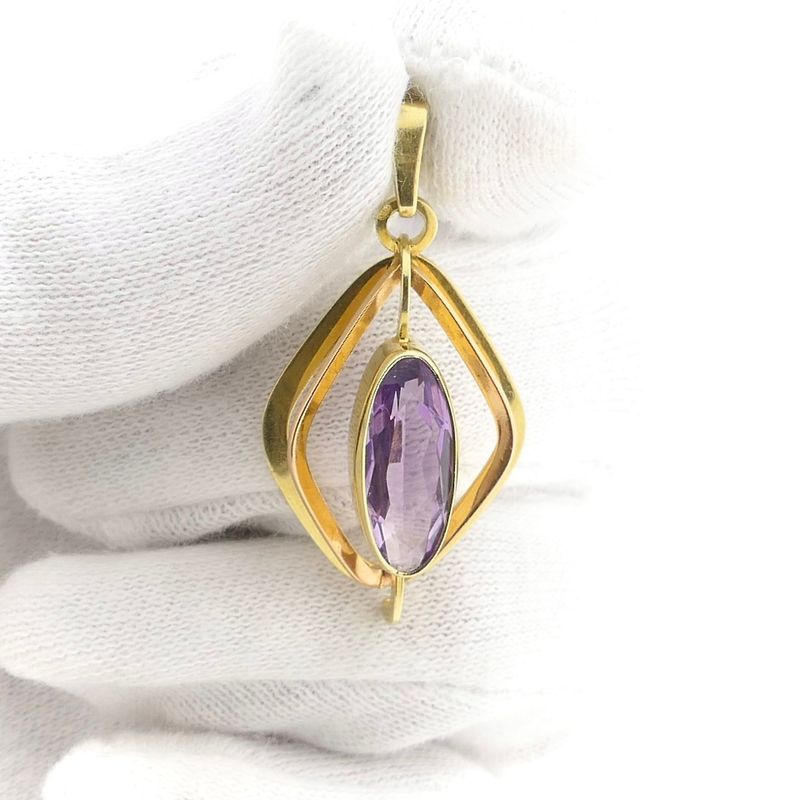 Image 9 of Bicolor Gold Pendant with Synthetic Purple Gemstone