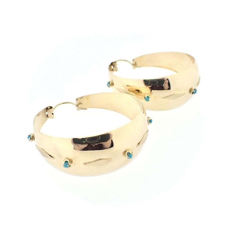 Image 6 of Golden oriental earrings with turquoise; Ø 45 mm