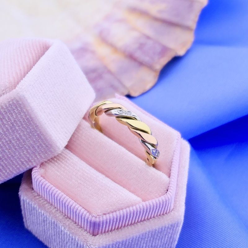 Image 8 of Tricolor gold ring with diamonds; 0.02 ct.