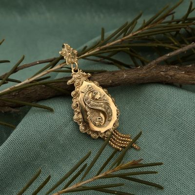 Image 2 of Antique gold pendant of a hat bell