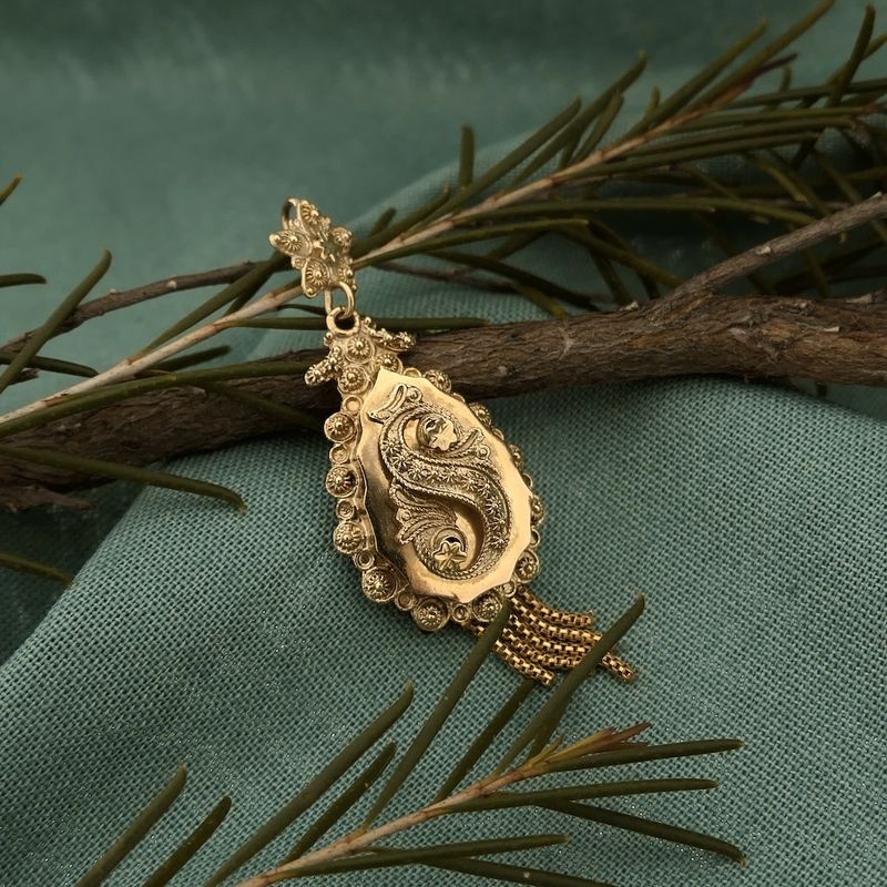 Image 2 of Antique gold pendant of a hat bell