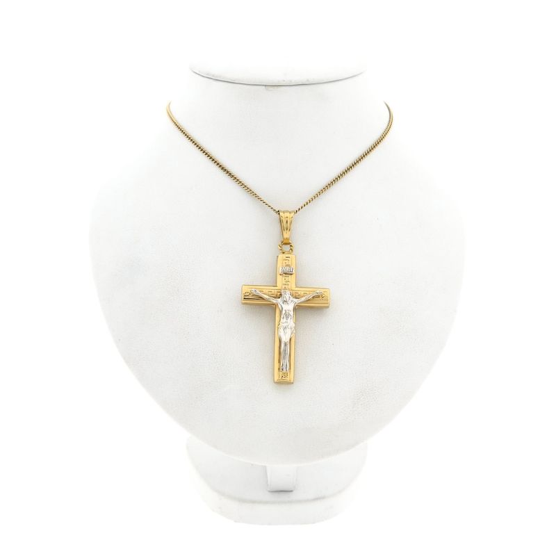 Image 3 of Bicolor Gold Pendant of a Cross with Corpus