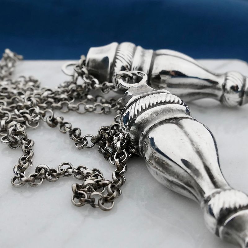 Image 2 of Antique Silver Necklace with Knitting Needle Caps