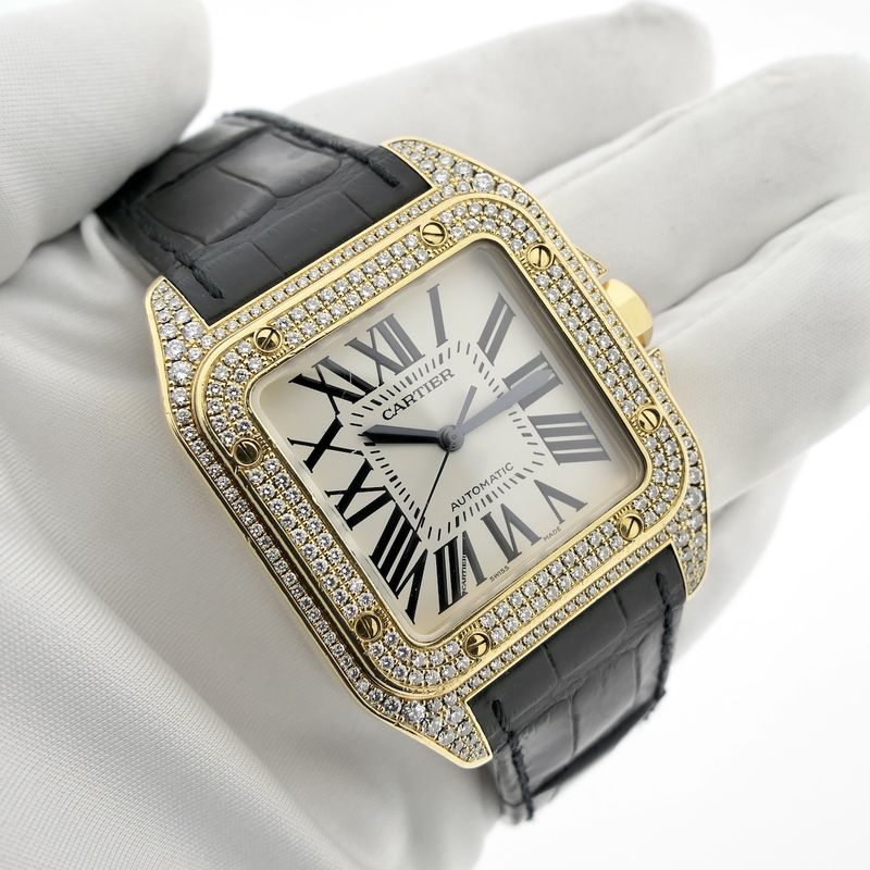 Image 14 of Cartier Santos 100 XL Automatic 2732 - W20071Y1; 18k gold watch with diamond setting