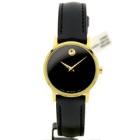 Movado Museum Classic; Gold-plated women's watch with black 'Mother of Pearl' dial; 0607564