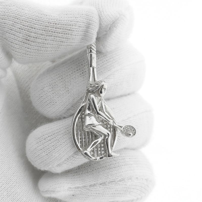 Image 8 of Silver pendant of a tennis racket with a tennis player