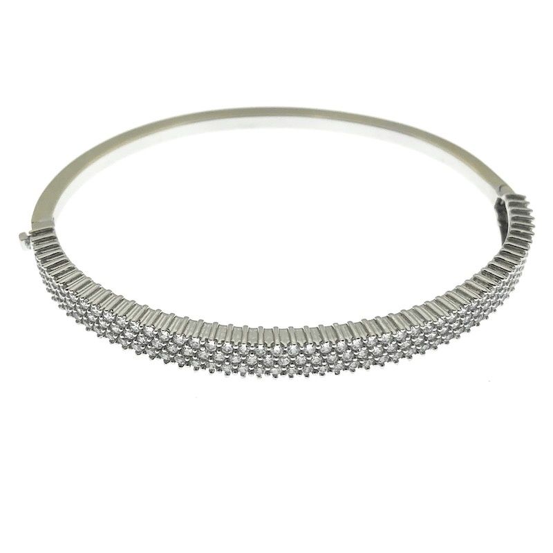 Image 7 of White gold bangle bracelet with a cluster of zirconia stones | Ø 63 mm