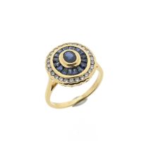 18-karat gold ring with sapphire and diamond; 0.26 ct. | Art Deco