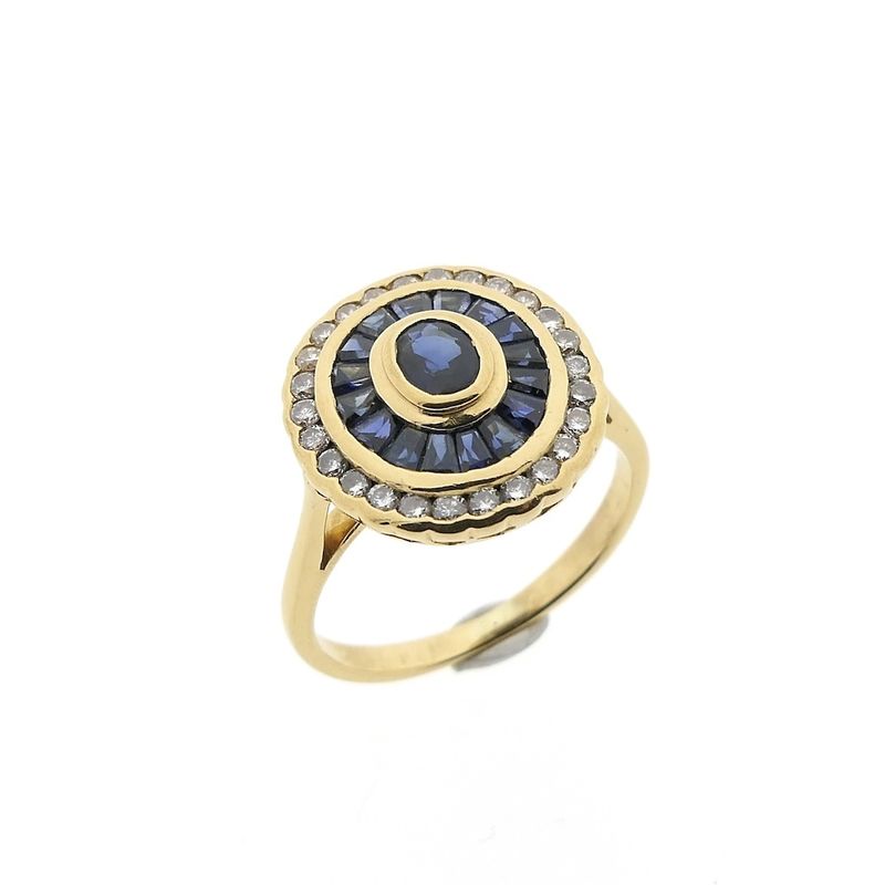 Image 1 of 18-karat gold ring with sapphire and diamond; 0.26 ct. | Art Deco