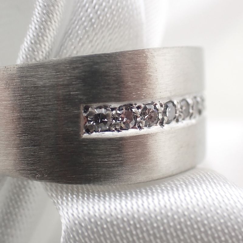 Image 8 of White gold wide row ring with diamonds; 0.09 ct.