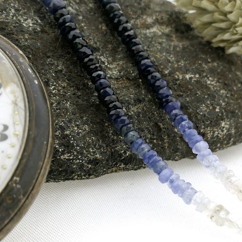 Image 10 of Multi-colored sapphire bead necklace with gold clasp