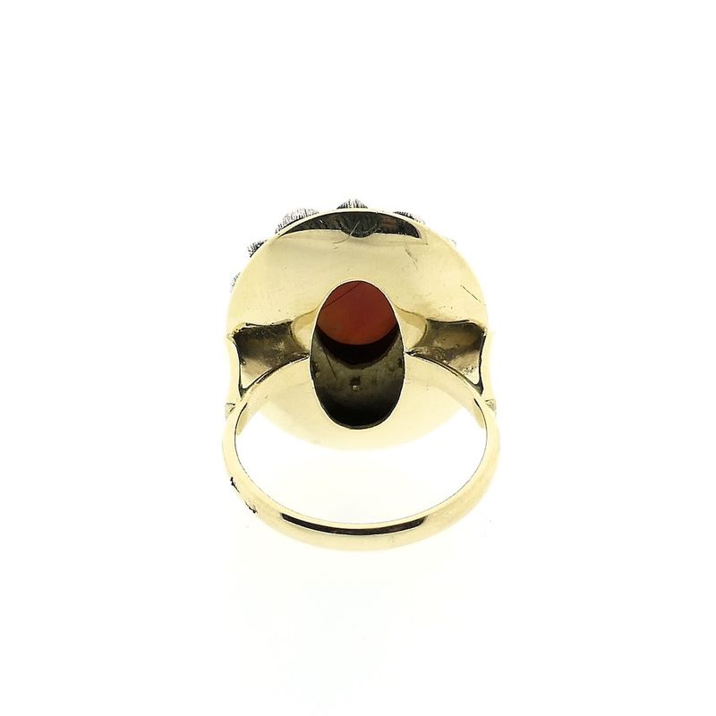 Image 3 of Gold and silver ring with blood coral, mother of pearl and diamond; 0.02 ct.