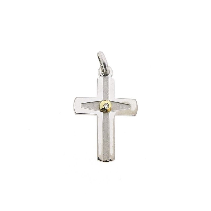 Image 1 of White gold cross pendant with diamond | 0.01 ct.