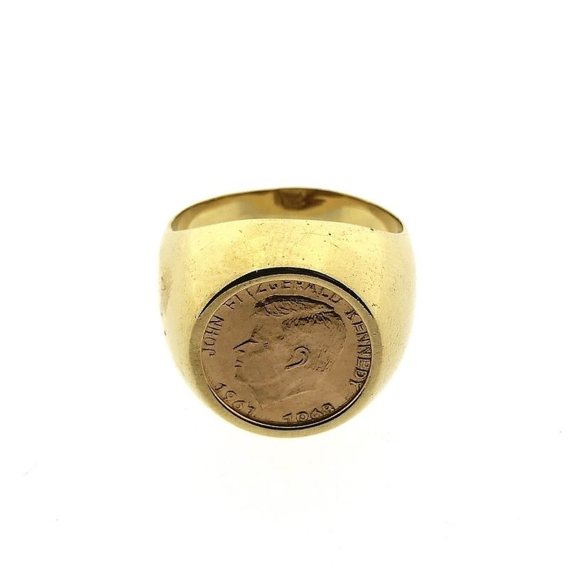 Image 3 of Gold pinky ring with coin | John F. Kennedy