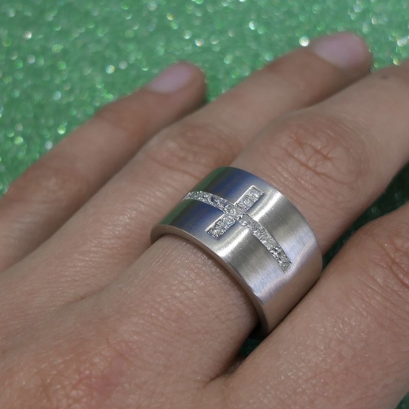 Image 7 of White gold ring with cross of diamonds 0.60 ct.