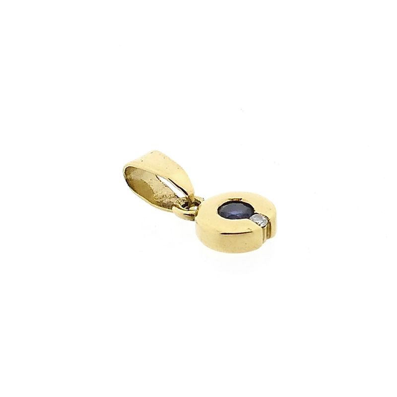 Image 3 of Minimalist Gold Pendant with Sapphire & Diamond | 0.005 ct.