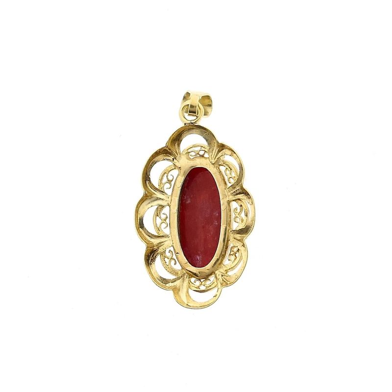 Image 3 of Antique Gold Pendant with Blood Coral