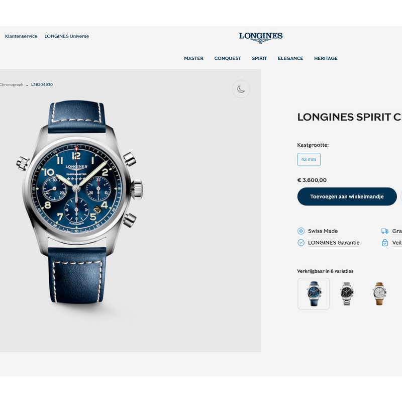 Image 15 of Longines Spirit Chronometer Chronograph L3.820.4; Automatic men's watch