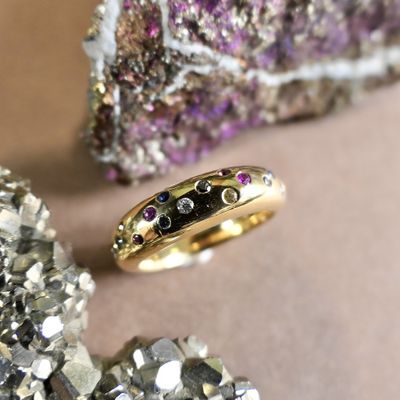 Image 2 of Gold ring set with a cluster of sapphires and diamonds | Bron Jewelry