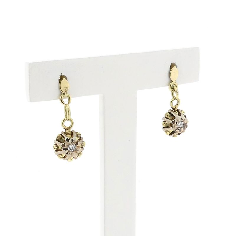 Image 3 of Bicolor Gold Earrings with Floral Pendant and Diamonds