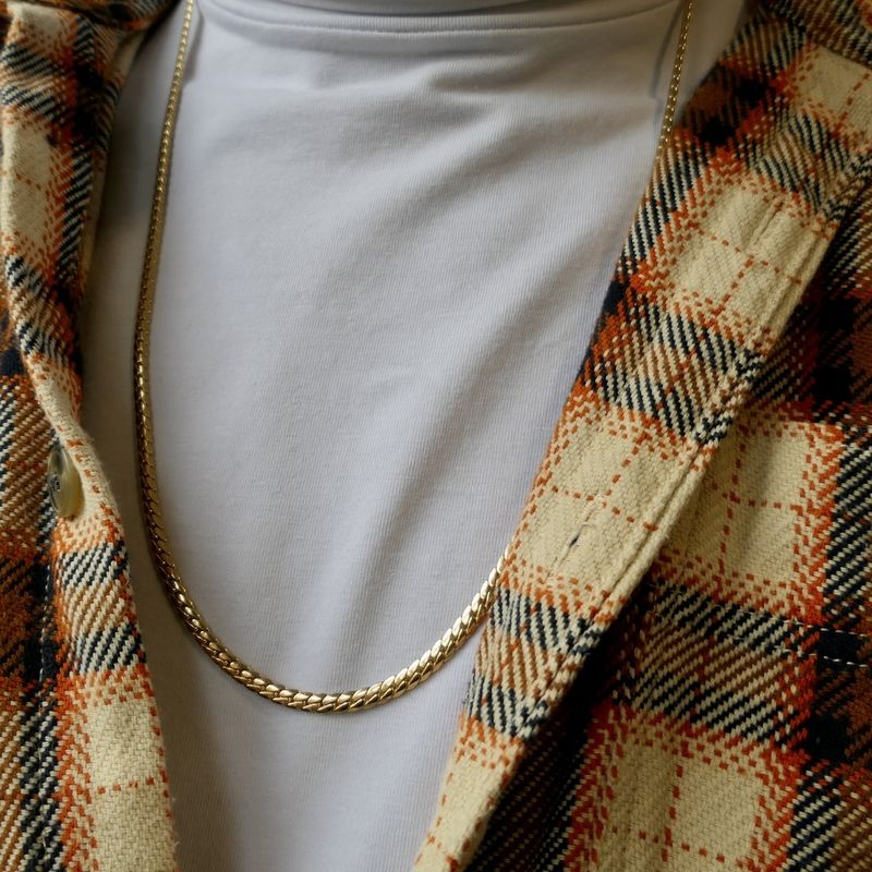 Image 8 of Long gold flat gourmet link necklace