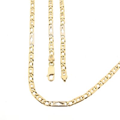 Afbeelding 1 van Gouden valkenoog schakelketting met witgouden wiebertjes