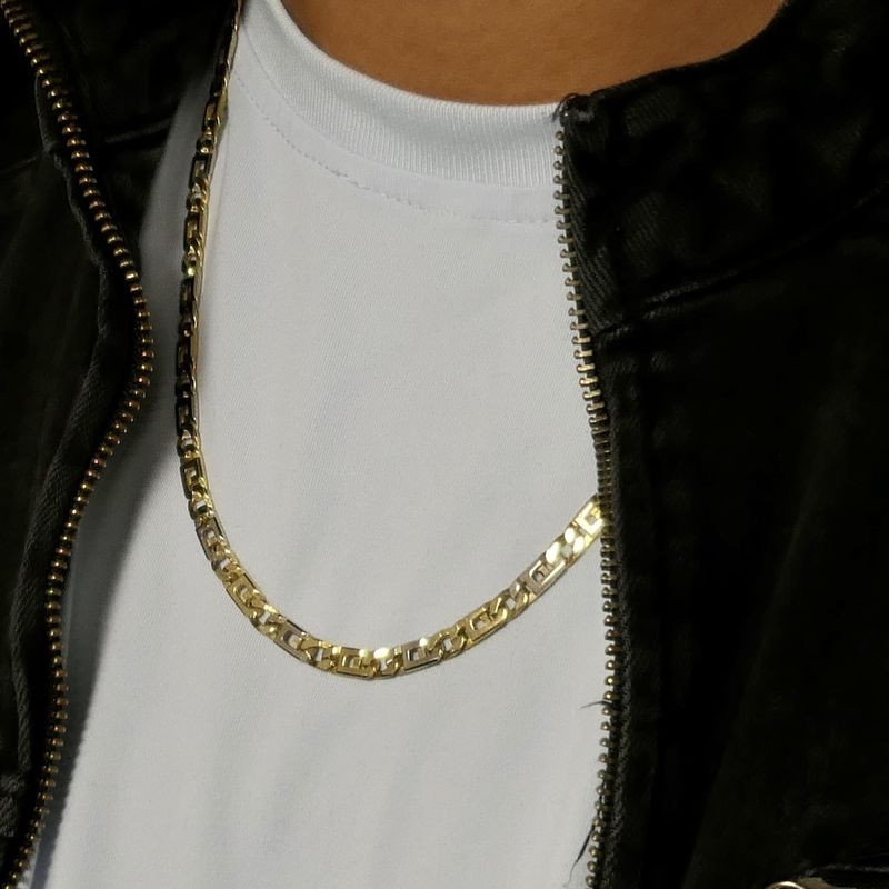 Image 10 of Two-tone gold navy link necklace