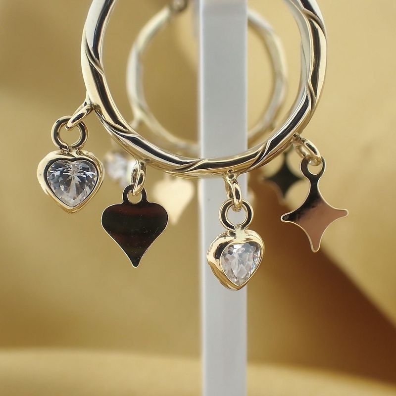 Image 3 of Two-tone gold earrings with charms and zirconia | Ø 23.0 mm