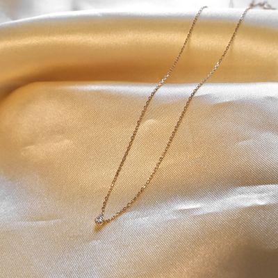 Image 2 of Gold necklace with a fixed diamond pendant; 0.03 ct. | 42 cm