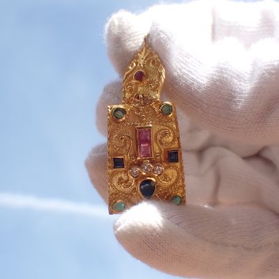 Image 2 of 18-karat gold oriental pendant | diamond, ruby, sapphire, and emerald