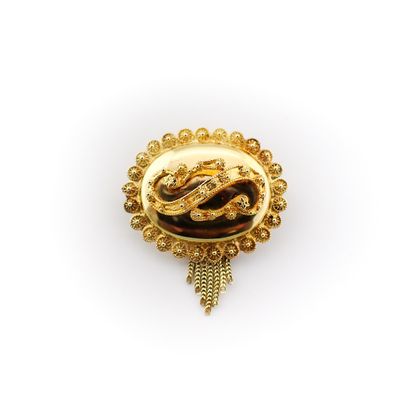 Image 1 of Antique gold S-brooch with tassel
