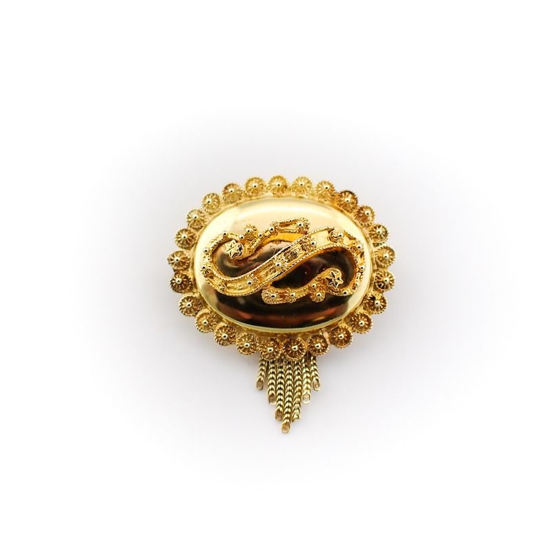 Image 1 of Antique gold S-brooch with tassel