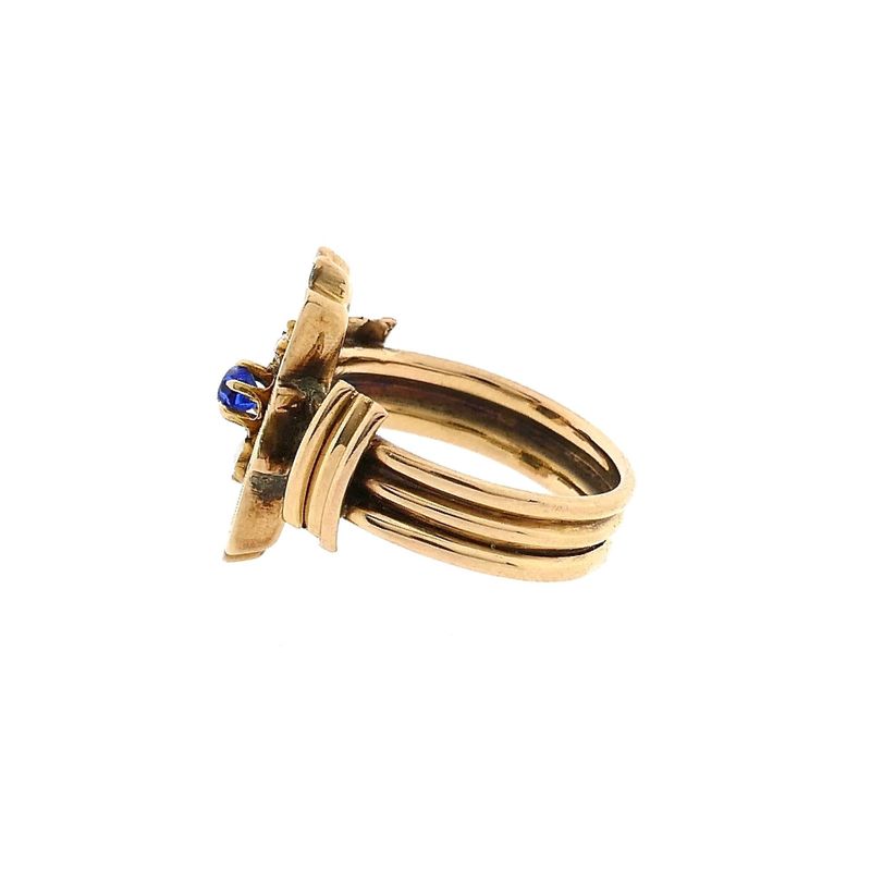 Image 7 of 18K Vintage Gold Ring with Pearl and Blue Zirconia
