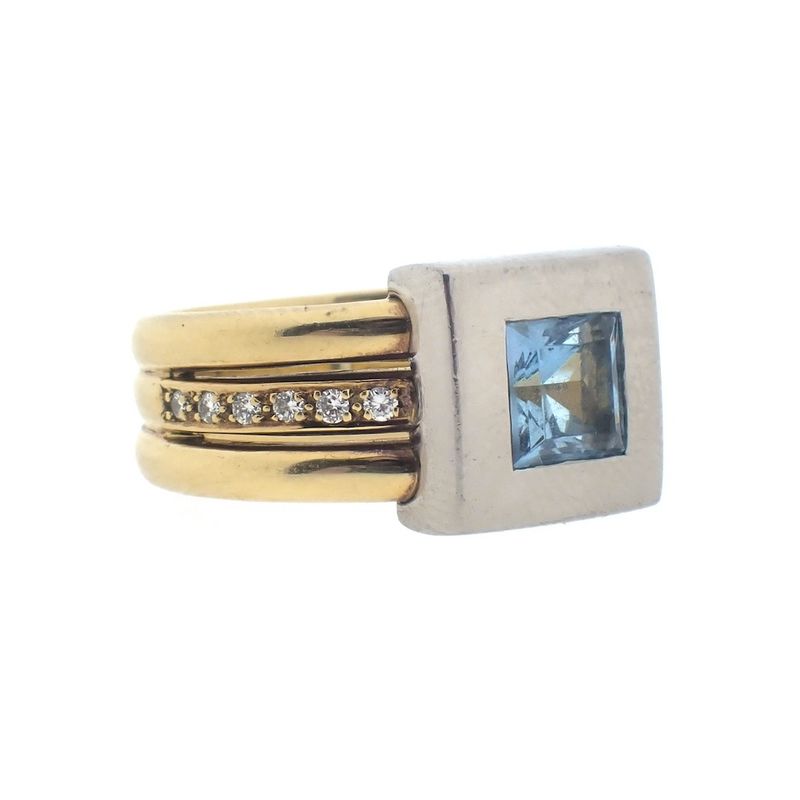 Image 9 of Two-tone gold ring with topaz and diamonds; 0.12 ct.