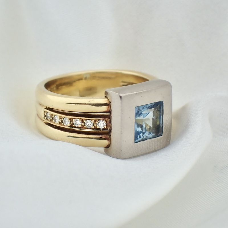 Image 6 of Two-tone gold ring with topaz and diamonds; 0.12 ct.