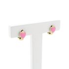Image 3 of Gold heart-shaped stud earrings with pink enamel | Arpas